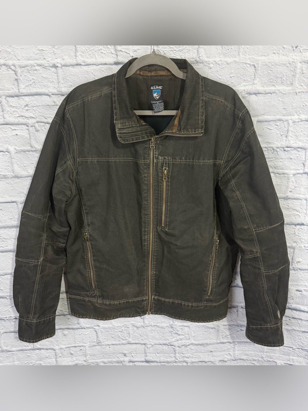 KÜHL Men’s Brown Weathered Patina Jacket Workwear Utility Moto Full Zip, Medium